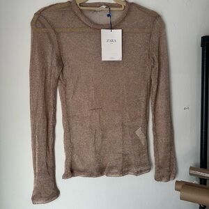 Zara Rose Gold Copper Sparkling Metallic Chain Mail Long Sleeve Top ✨